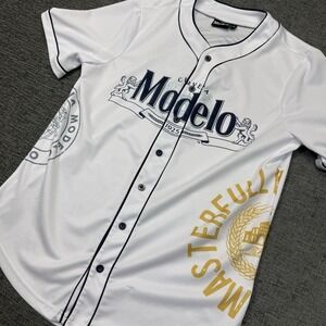 Modelo Baseball Jersey Cerveza Beer Button Short Sleeve Adult Medium White